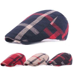 Frühling Sommer Plaid Baskenmütze Kappen Outdoor Sonne Atmungsaktive Knochen Rand Hut Damen Herren Fishbone Solide Flache Berets Verstellbare Kappe hut J220722