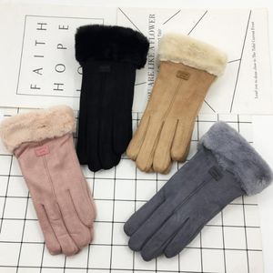 Wildleder-Einzelfaden-Mund-Split-Handschuhe für Herbst und Winter, warmes, pelziges Studenten-Doppeldecker-Lamm im Freien