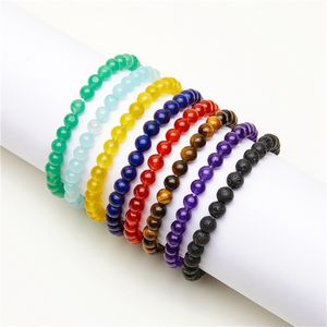 6mm Strand Natural Stone Healing Crystal Stretch Beaded Armband Women Men mode handgjorda ädelstenar runt armband smycken