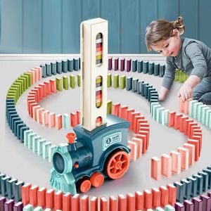 Kids Automatic Laying Domino Train Electric Car Dominoes Set Brick Blocks Kits Games Educational Toys Children DIY Toy Boys Gift 220726