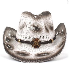 Berets Women's Men's Straw Western Cowboy Hat With Fashion Belt Handemade Weave Roll Up Brim Sombrero CapsBerets BeretsBerets