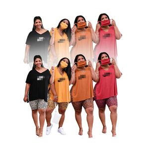 Roupas de verão de tamanho grande feminino de grife de grife de grife de tamanho de tamanho de camisa de 2 peças de 2 peças de 2 peças, traje esportivo de moda impressão em V de-deco