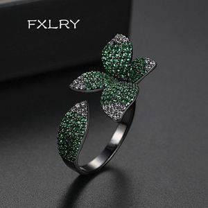 Cluster Rings FXLRY Elegant Unique Design Pave Setting Cz Rose Flower Open Adjustable Big Leaf For Women Fashion Finger Accessorie211E