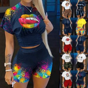 Conjuntos de roupas femininas agasalhos de verão 2 peças conjunto nova moda impresso terno para esportes jogging ternos