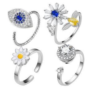 Öppen storlek Roterbara ringar Justerbart Diamond Eye Sunflower Daisy Decompression Ring Micro Zircon Flower Fashion Jewelry Gift