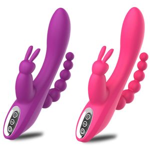 3 em 1 tipo de coelho Dildo cabeça dupla de cabeça g de vibrador orgasmo provocação de brinquedos magnéticos recarregáveis ​​sexy para mulheres e casais itens de beleza