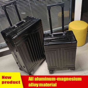 All AluminumMagnesium Alloy Luggage Female And Male Aluminum Frame Trolley Case MultiSize Pure Metal J220707
