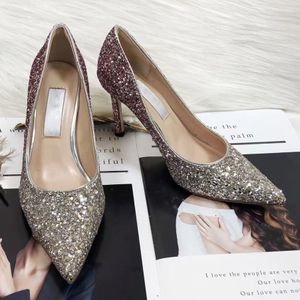 top quality Casual Shoes Designer Sandals Women Gradient Sandal Pointed Toe Pumps ROMY Love Glitter High Heels Lady Sexy Wedding