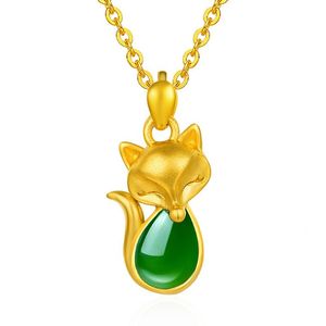 Lockets Fashion Cute Green Jade Emerald Gemstones Pendant Necklaces For Women Girl 18k Gold Color Choker Jewelry Birthday Gift