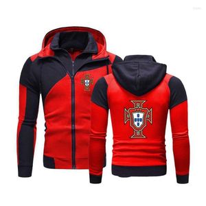 Erkek Hoodies Sweatshirts Erkekler Futbolcu Portekiz Renk Bloğu Kapşonlu Moda Ceketleri Çift Katmanlı Fermuarı Hırka Katlar Topmen's