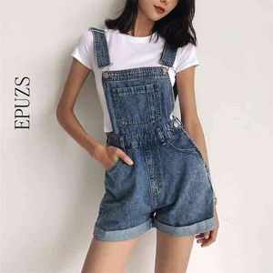 Vintage ärmlös denim jumpsuit kvinnor höga midjeshorts overaller sexiga rygglösa svarta play -play jeans 210521