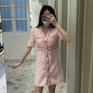 Casual Dresses Summer Women s Pink Braided Single Breasted Office Ladies High Quality French Brand Elegant Party WomenCasual