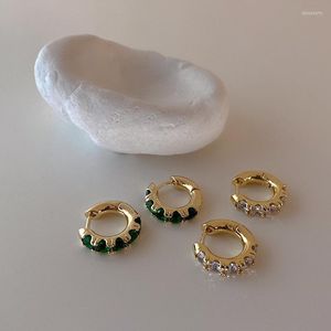 Hoop & Huggie Minar Minimalist White Green Color CZ Zircon Earrings For Women Gold Brass Hollow Circle Statement Earring OorbellenHoop Dale2