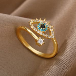 Anelli blu turchi fortunati per le donne Anello aperto regolabile in acciaio inossidabile Trend Wedding Band Couple Jewelry Gift 220719