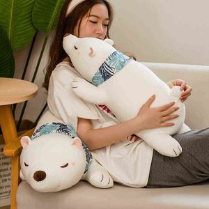 CM miękki leżący niedźwiedź Polar Plushie poduszka Piękna białe nadziewane lalki śpiące zabawki dla dziewcząt prezenty dla dzieci J220704