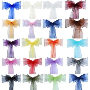 50pcs Organza Chair Sash Bow For Cover Banquet Wedding Party Event Xmas Decoration Sheer Fabric Supply 18cm*275cm 220514