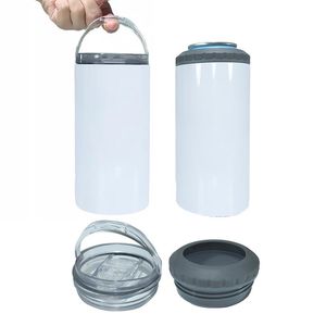 4 in1 16oz Sublimation Can Cooler Tumbler With Carring Handle Lids Double Wall Stainless Steel Insulated Coolers Two Lid and Straws For Slim & Standard Cans Beer Bottle