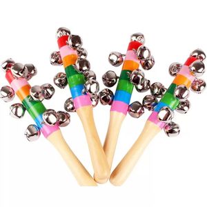 Dhl Fast Cartoon Baby Grzechotka Rainbow Ratle z dzwonkiem drewniane zabawki orff instrumenty edukacyjne zabawki impreza świąteczne hałas Prezenty Hurtowe
