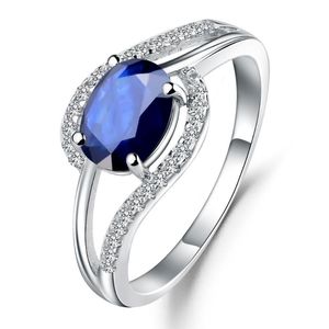 Küme Yüzük Gem'in Balesi 100% 925 STERLING Gümüş Klasik Fine 1.66ct Oval Doğal Mavi Safir Taş Yüzüğü Kadınlar için JewelryCluste