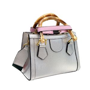 Bambus-Einkaufstasche, Umhängetaschen, Umhängetaschen, echtes Leder, Handtaschen, Geldbörse, Metallbeschläge, Brief, abnehmbarer Schultergurt, Damen-Reisehandtasche, Tragetaschen, Silber