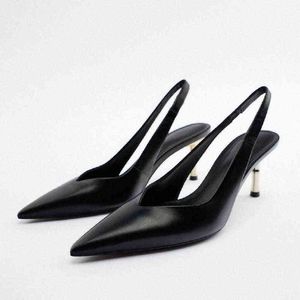 Temperament high heels women 22 spring new metal stiletto Muller women shoes pointed toe V mouth sexy single shoes dress sandals G220527