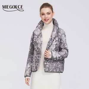 Miegofce Spring Collection Women Print Jacket Coat Medium Längd Vneck Collar Warm Windbreaker Parka 201026