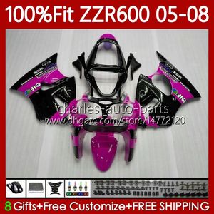 Injection Mold Bodywork For KAWASAKI NINJA ZZR600 600CC 2005 2006 2007 2008 Rose black Body 134No.106 100% Fit ZZR-600 600 CC 2005-08 ZZR 600 05 06 07 08 OEM Fairing Kit