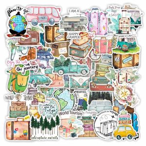 50pcs Colorful Road Trip Nature Travel Sticker Watercolor Style Outdoor Travel Graffiti Stickers for DIY Luggage Laptop Skateboard Motorcycle Bicycle Sticker