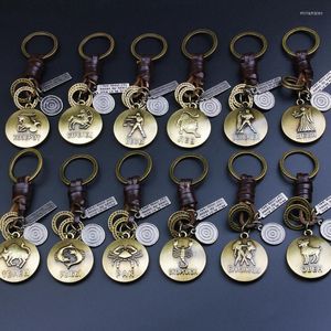 Keychains Russian Style Star Zodiac Sign 12 Constellation Round Pendant Charm Keychain Key Holder For Car Women Men Birthday Jewelry Miri22