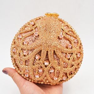 Evening Bags Luxury Women Animal Octopus Gold Crystal Clutch Bag Fashion Diamante Dinner Ladies Party Prom Purse SC056