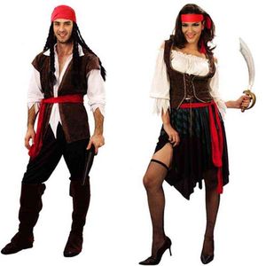 Piratkostymer för kvinnor Män Vuxen Halloween Ma Kapten Jack Sparrow Kostym Pirates of the Caribbean Cosplay Kläder Set H220731