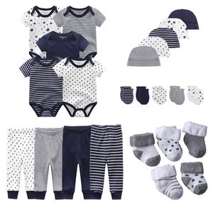 24 sztuki urodzone baby rompers+spodnie+rękawiczki+czapki+skarpetki zestaw 100%bawełniany nadruk unisex dziewczynka