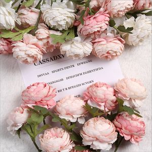 Simulación de flores de seda peony té artificial rosa mesa de boda de flores falsas decoración del hogar de planta en maceta