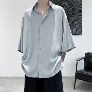 Privathinker Połowa Rękaw Mężczyźni Solidne Koszule Summer Casual Oversize Bluzki Biały Moda Mężczyzna Cardigan Vintage Koreański Odzież 220330