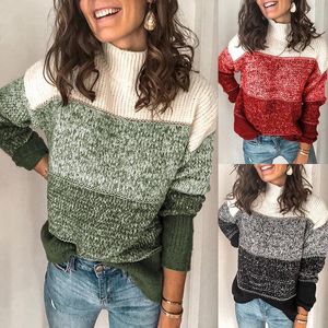 Women's Sweaters Women Turtleneck Winter Thick Sweater Casual Long Sleeve Color Block Loose Chunky Knitted Soft Warm PulloverWomen's