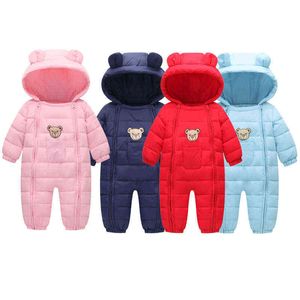 2021 Baby Winter Ytterkläder Down Jackets Snowsuit Thick Baby Boys Jumpsuit nyfödda Hooded Romper Toddler Girls Overalls Jackor J220718