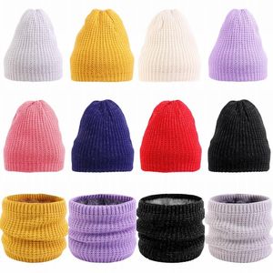 Berets Warm Beanies Hat For Women Ring Scarf Knitted Winter Hats Caps Neck Cover Mens Fashion Plush Cap Students BonnetsBerets