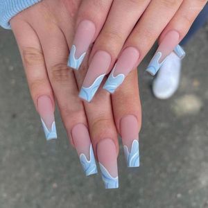 Fałszywe paznokcie 24pc/pudełko Fashion francuska trumna gwoździe z designem Odłączane fałszywe plastry naciśnij na pełne wskazówki manicure Prud22