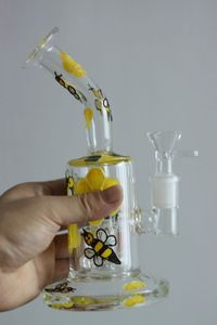 Narghilè da 8,5 pollici in vetro giallo Honeybee Water Bong con tubi di fumo Perc per tubo femmina da 14 mm