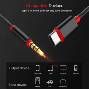 USB Tipo C a 3,5 mm Jack Aux Cable DAC tipo C Kabel de áudio para carro Adaptador auxiliar Auxiliar Cabo 1M