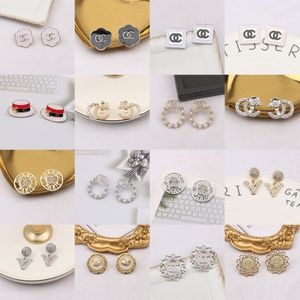 20Style Stud 18K Gold Plated 925 Silver Luxury Brand Designers Letters Earrings Geometric Famous Women Crystal Rhinestone Pearl Earring Wedding Party Jewerlry