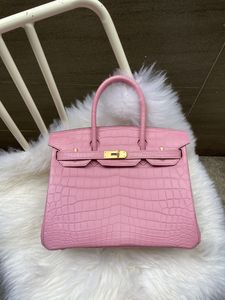 25cm brand tote real matte crocodile handbag luxury bag fully handmade stitching pink yellow light green color wholesale price fast delivery