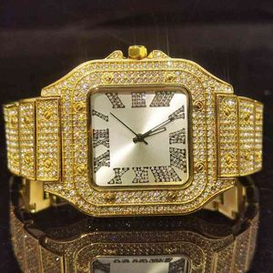 Missfox Square Gold Watch Men White Dial Dial Diamond Watch Quartz Gentleman Relgi Relgio Masculino Luxury Fashion Hiphop