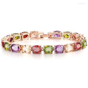 Bracciale lucido Zircone colorato Intarsiato Colore 585 Oro rosa Gioielli in metallo Vacanze Viaggi Regalo di nozze Fidanzata Modello Catena a maglie