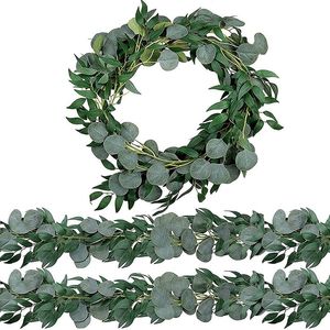 Decorative Flowers & Wreaths 3 Pack 6.5 Feet Artificial Eucalyptus Garland With Willow Leaves Faux Greenery Swag For Wedding Party Home Tabl