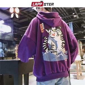 LAPPSTER Men Streetwear Casual Cat Hooded Hoodies Mens Hip Hop Harajuku Sweatshirts Male Korean Fashions Black Hoodie INS 220402