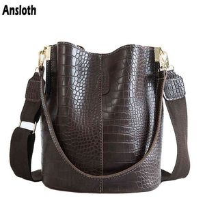 ANSLOTH CROCODILE CROCODBODY لمصمم العلامة التجارية الكتف Women S Luxury Pu Leather Bucket Bag Bag Bag Bag Bag HPS405