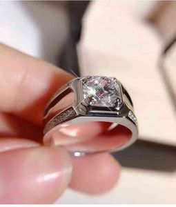 2 CTs funkelnder Moissanit-Ring für Männer, echtes 925er Silber, 8 x 8 mm Größe, Edelstein, Geburtstagsgeschenk, glänzender, besser als Diamant, starke Kraft
