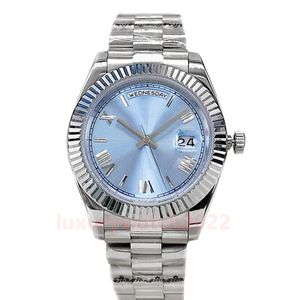 2022 Mens relógio de diamante moldura de diamante Roman Ice Blue Dial Mecânica automática Aço inoxidável 41mm Sapphire Glass Montre de Luxe Wristwatch
