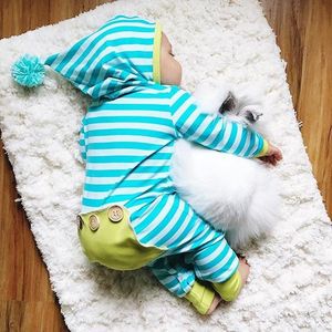 Zestawy odzieży Sprzedaj jesienne ubrania dla niemowląt z kapturem Rompers Rompers Blue Stripe Boy Girl Set Born Infant Outfits -Clothing